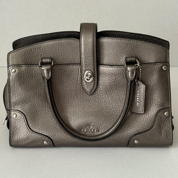 Coach Mercer 24 Silver/Gunmetal Leather Handbag Style#59988 - Picture 1 of 16